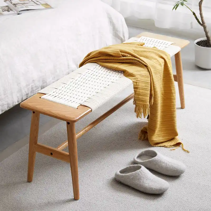 Design Natural Oak Wood Bench Bed Bench for living Room, Bedroom, Bathroom