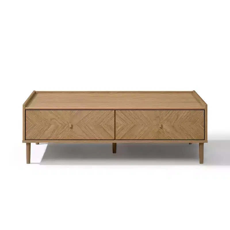 LuxenHome Summer Oak Manufactured Wood 2-Drawer 47 W x 23.4 D Coffee Table Brown