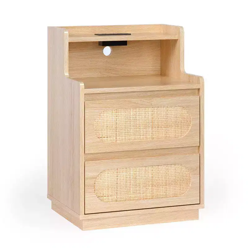 Karl Home Washed White Nightstand With 2 Drawers Shelf & US Power Outlet