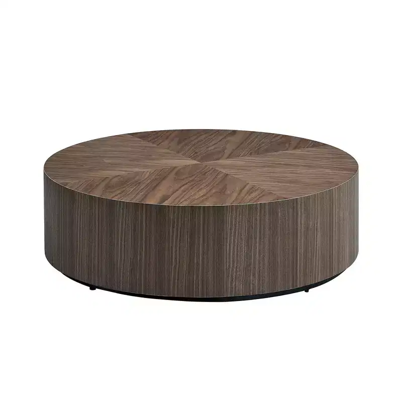 MAYEERTY 35 Inch Modern Round Coffee Table, Wood Veneer MDF Center Table for Living Room Small Space, No Assembly Required, Walnut