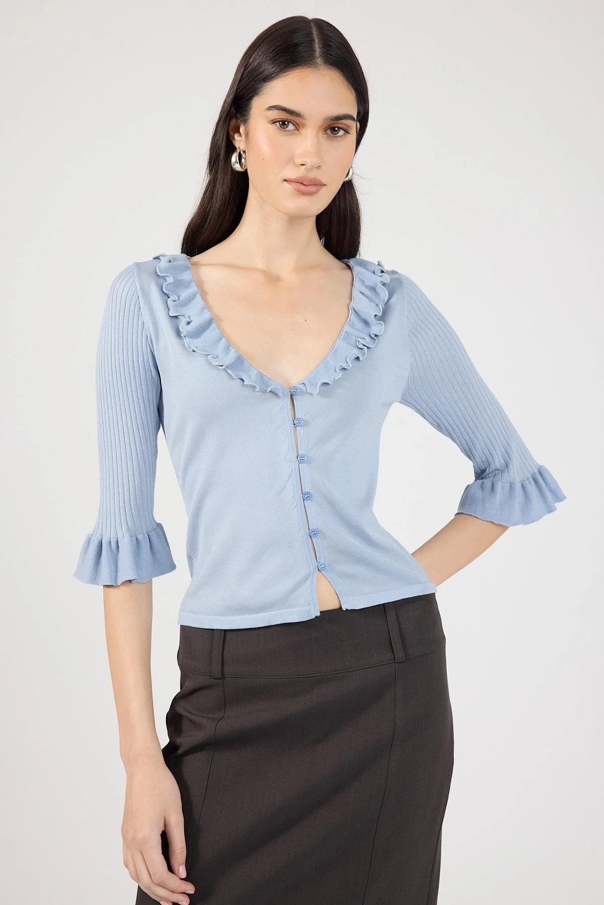 3/4 Sleeve Knit Top Grey