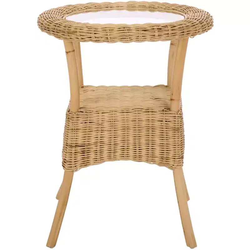 Glass Top Rattan Accent Table - Natural/Clear, Round, No Assembly Required