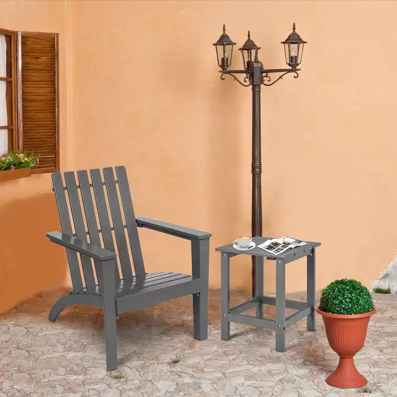 Costway 2PCS Patio Adirondack Chair Side Table Set Solid Wood Garden Deck Grey