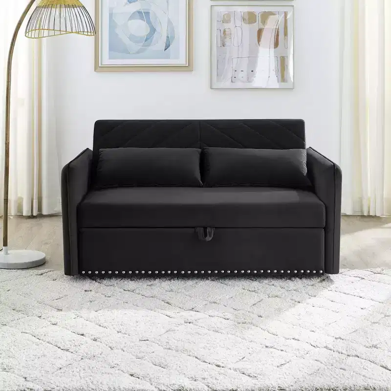 3-in-1 Velvet Sleeper Sofa Bed with USB Port, Pull-Out Bed & Side Pocket
