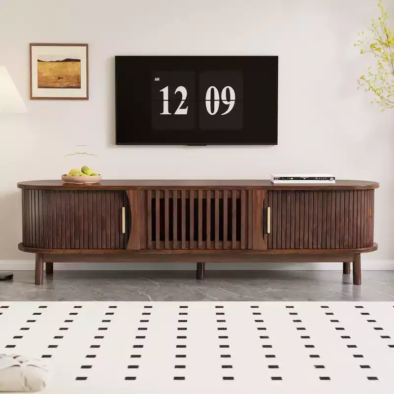 PexFix 66.9 Modern Farmhouse TV Stand for 75 TVs Wood Entertainment Center with Storage Cabinet TV Console Table for Living Room Bedroom Brown
