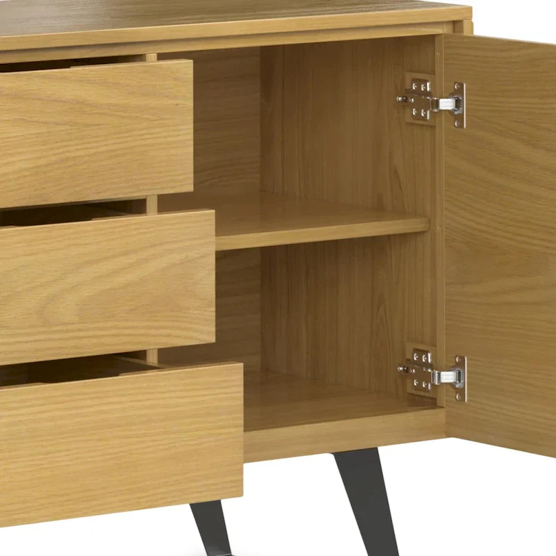 WYNDENHALL Mitchell Metal 60 inch Wide Rectangle Modern Industrial Sideboard Buffet in OAK WOOD - 60 x 17 x 30