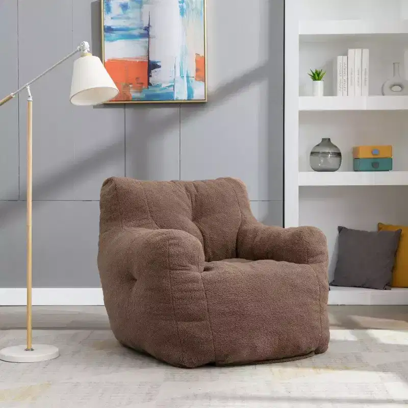 Okak Teddy Fabric Bean Bag Chair,Memory Foam Filled Beanbag Chair with Ergonomic Back for Living Room,No Assembly Required