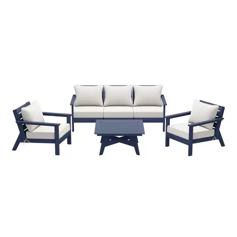 WestinTrends Avalon Outdoor 6-Piece Modular Sectional Patio Furniture Sofa Set, Navy Blue/White
