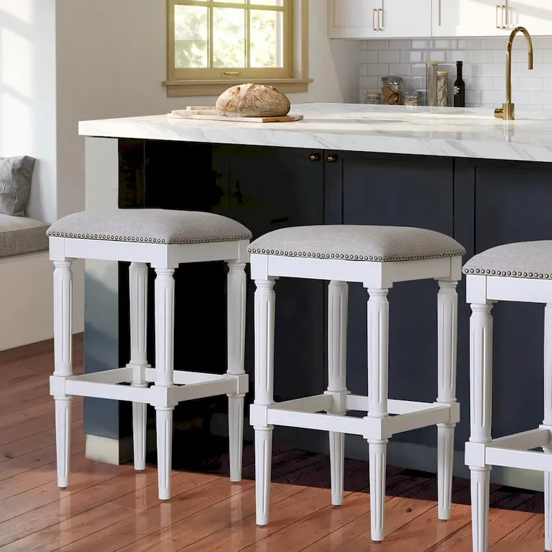 Solid Wood Square Upholstered Seat Bar Stool