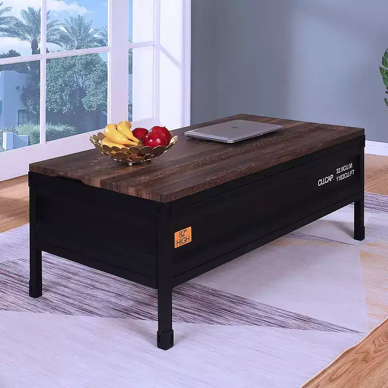 Stradone Lift Top Coffee Table Black/Walnut - HOMES: Inside + Out: Industrial Style, Rectangle Shape, Metal Base
