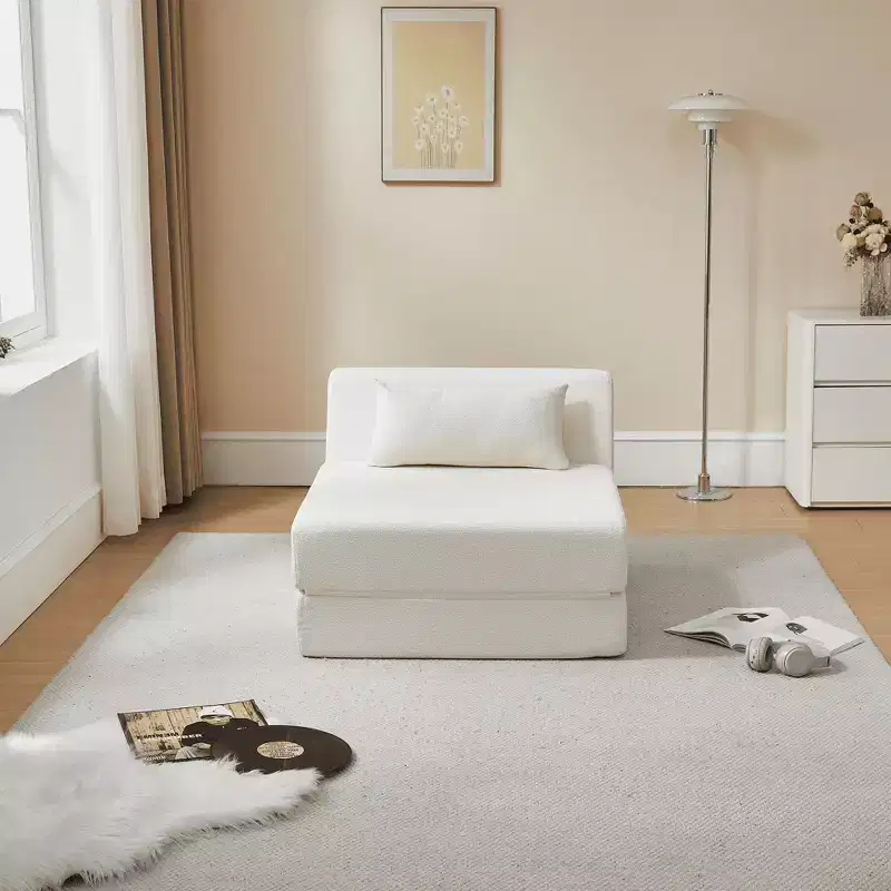 2-in-1 Convertible Sofa Chair Alpaca Wool Fabric Space-Saving Sofa Bed for Small Spaces Living Room Dorm Apartment