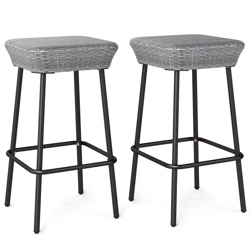 Costway 29.5 Metal Bar Height Stools Set of 2 w/ Rattan Seat & Footrest for Backyard