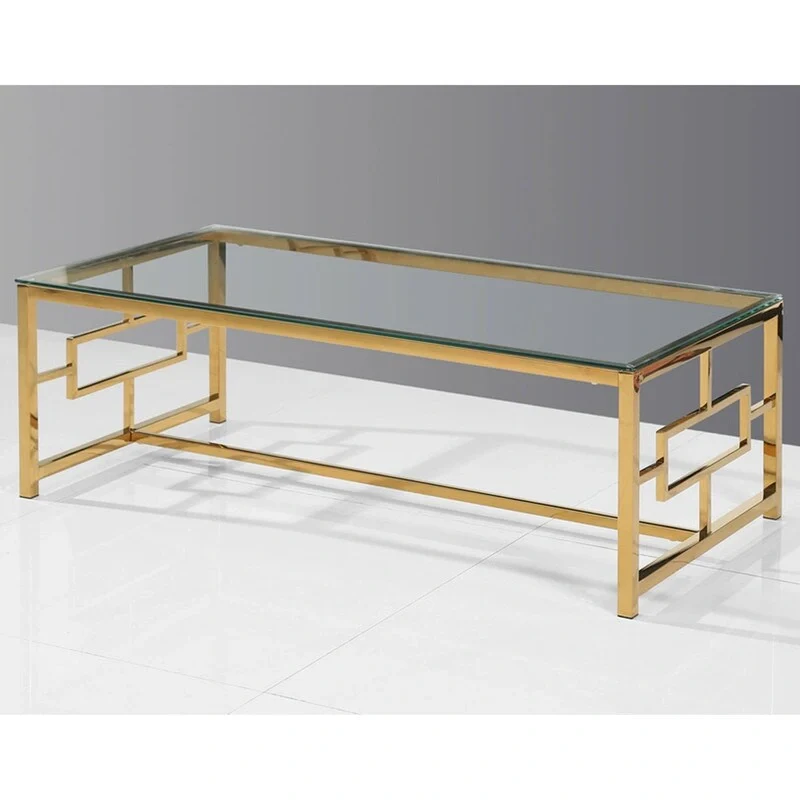 Rectangular Glass Top Coffee Table with Geometric Metal Frame