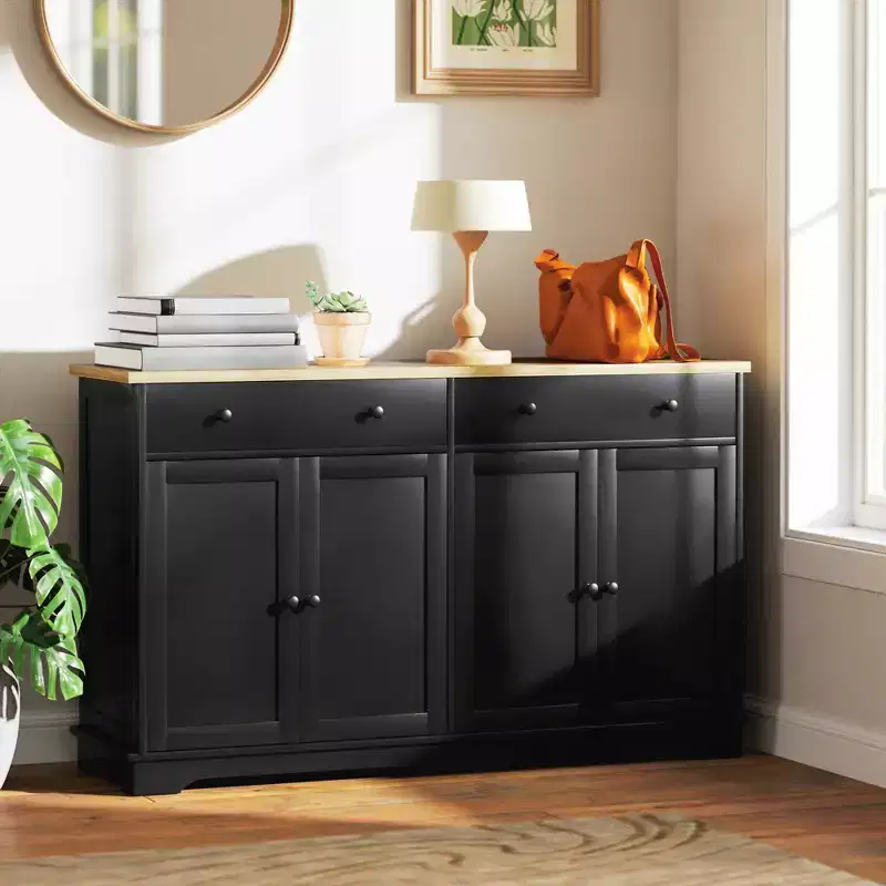 Sideboard Buffet Cabinet with Storage, Modern Kitchen Cabinet with 4 Doors, 2 Drawers and 2 Adjustable Shelves, Coffee Bar Cabinet