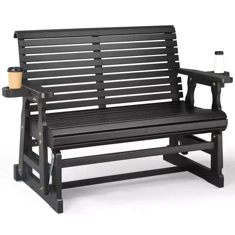 Karl Home | 48 in. Solid Wood Patio Glider Bench with Cup Holder