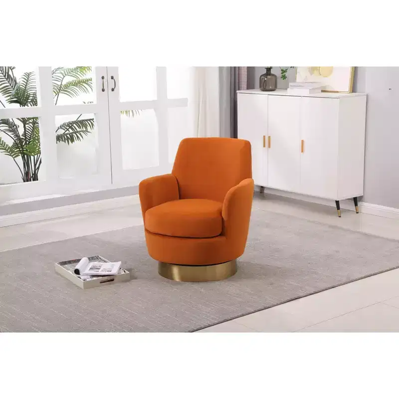 Okak Modern Swivel Barrel Accent Chair, Round Barrel Chairs with Gold Stainless Steel Base, for Living Room Bedroom