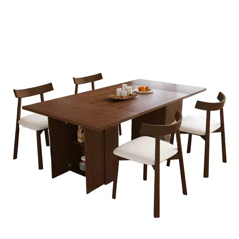 GDFStudio Camden 5 Piece Dining Table Set with Storage Base and Faux Leather Chairs