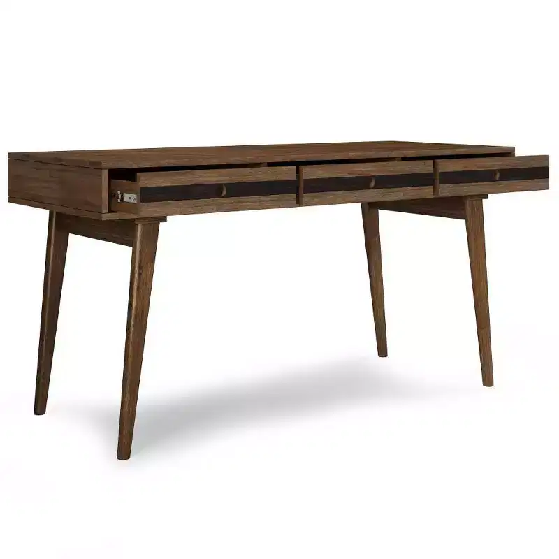 Solid Acacia Desk, Rustic Natural Aged Brown, 3 Drawers