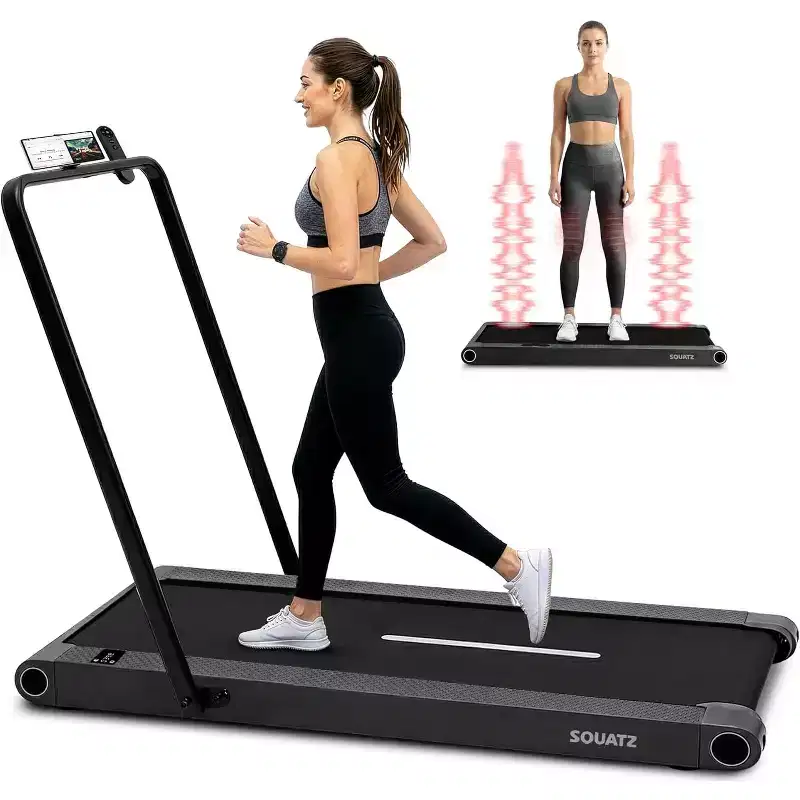 Squatz 2-in-1 Walking Pad with Vibration Plates and Handlebar  Compact Treadmill - Black