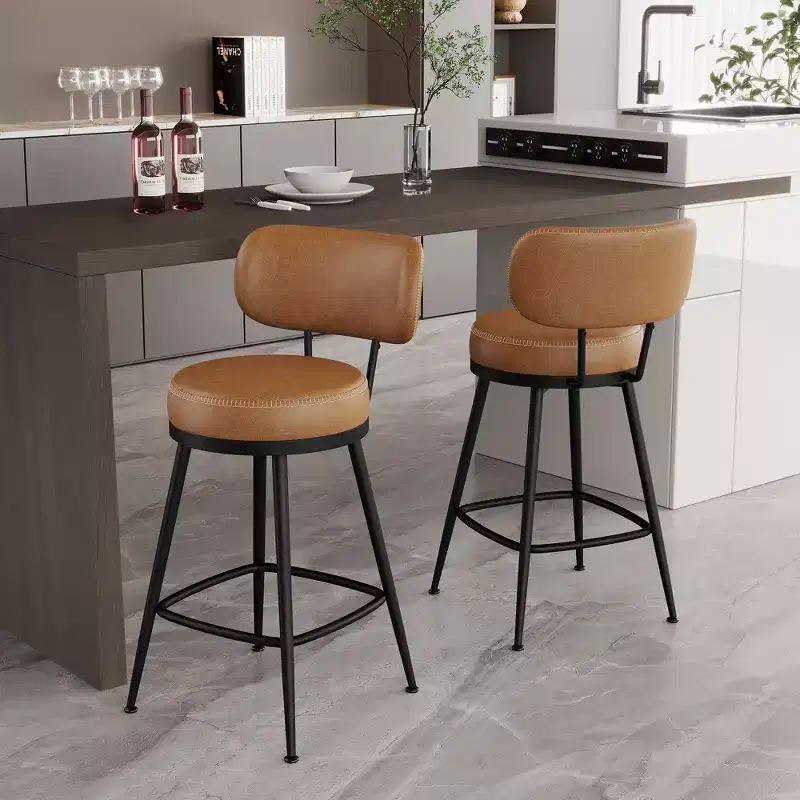 Dyonery Bar Stools Set of 2, 26 Height Mid Century Modern Swivel Counter Height Barstools with Back, Metal Base,Faux Leather - Green