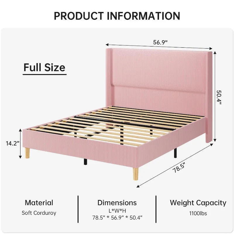 Full/Queen/King Size Bed Frame Upholstered Platform Velvet