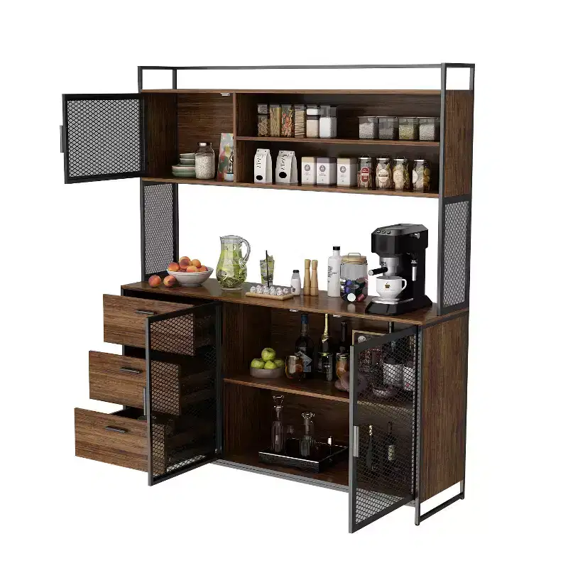 Kitchen Cabinet Wooden Buffet Sideboard Metal Door 3 Drawer Rack Worktop