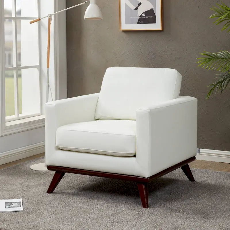 Chester Mid-Century Modern One-Seater Sofa Leather Accent Arm Chair for Living Room Bedroom Lounge - 33.46