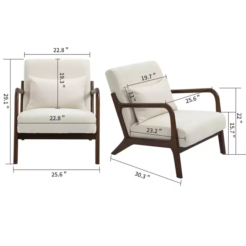 Upholstered Armchair With Scooped Arms Mid Century Modern Fabric Accent Chair For Bedroom, Apartment, Studio, Office, Waiting Room, Living Room