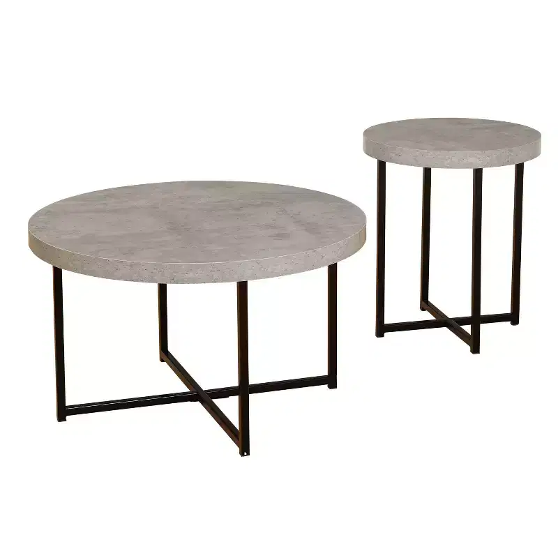 Buylateral 2pc Era Round End Coffee Table Gray: Minimalist, Industrial Style Living Room Set