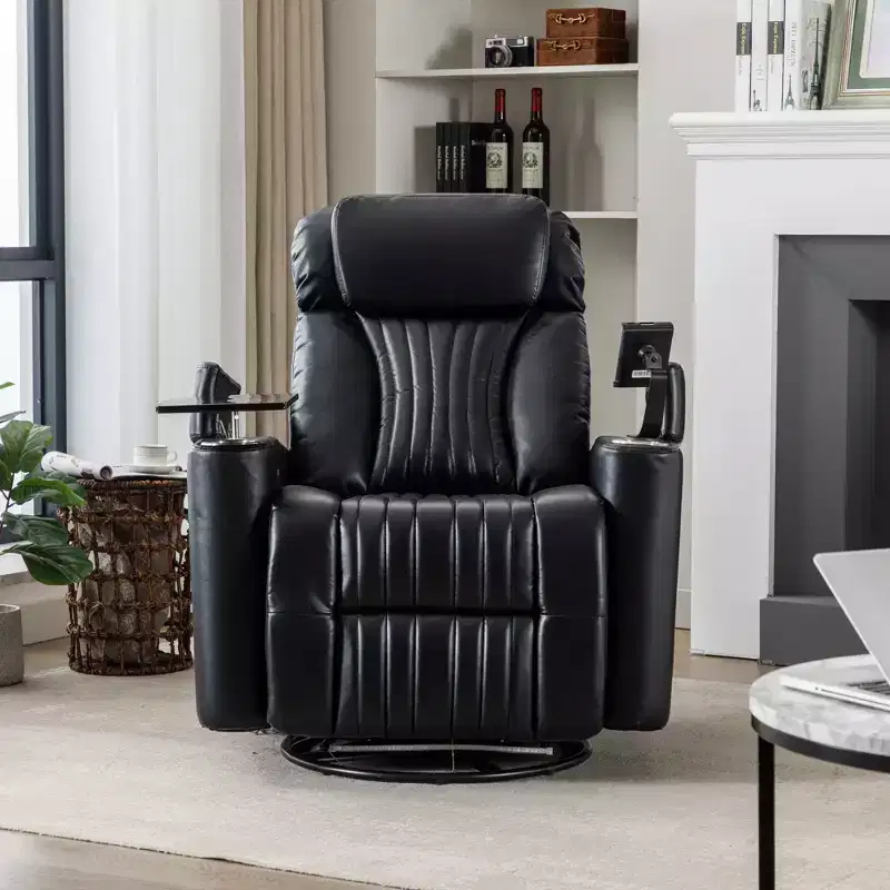270 Power Swivel Recliner with LED Lights, 360 Tray Table & USB Port - Home Theater Electric Chair for Living Room