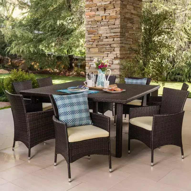 Christopher Knight Home Aristo Outdoor Wicker 9 Piece Square Dining Set