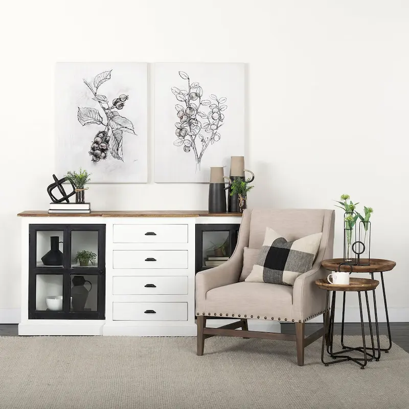 Bourchier White w/Black Trim & Medium Brown Top Solid Wood Sideboard - 75.0L x 20.8W x 34.3H