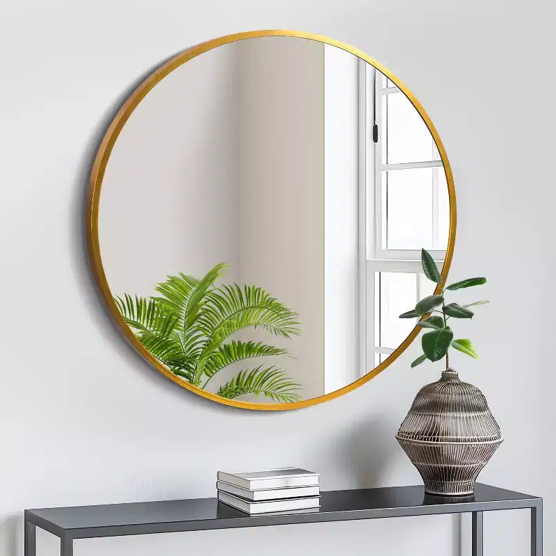 1-Piece 20 inch Gold Aluminum Alloy Fine Edged Circular Hanging Mirror Frame Wall Mirror