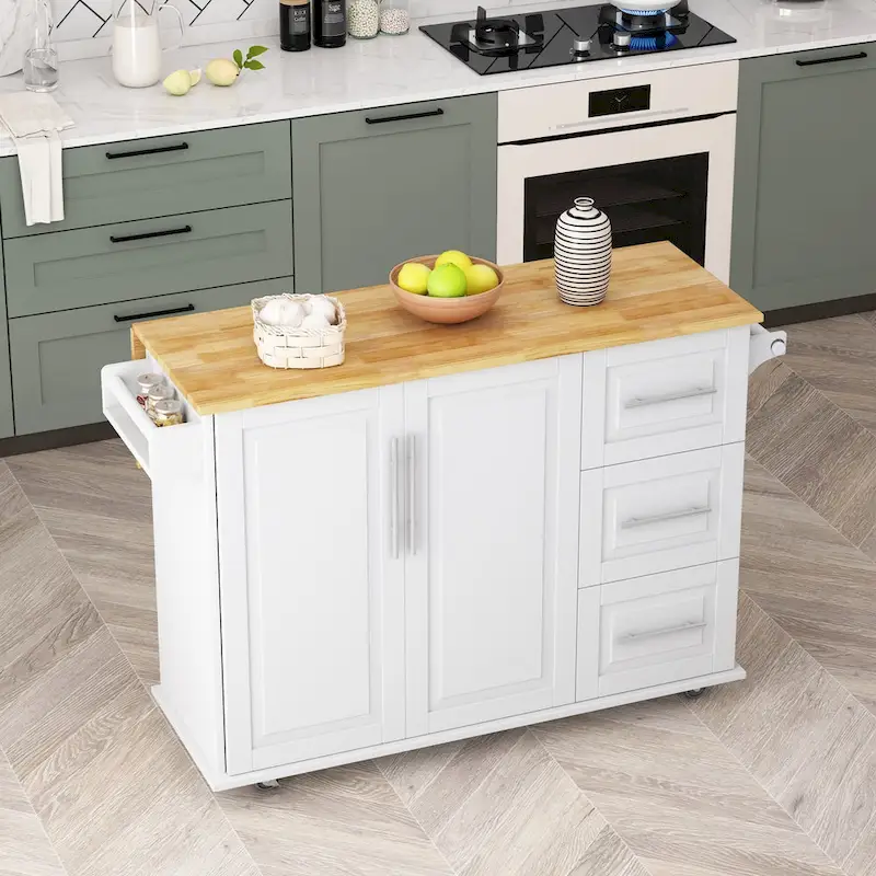 Kitchen Island Cart with 2 Door Cabinet and 3 Drawers