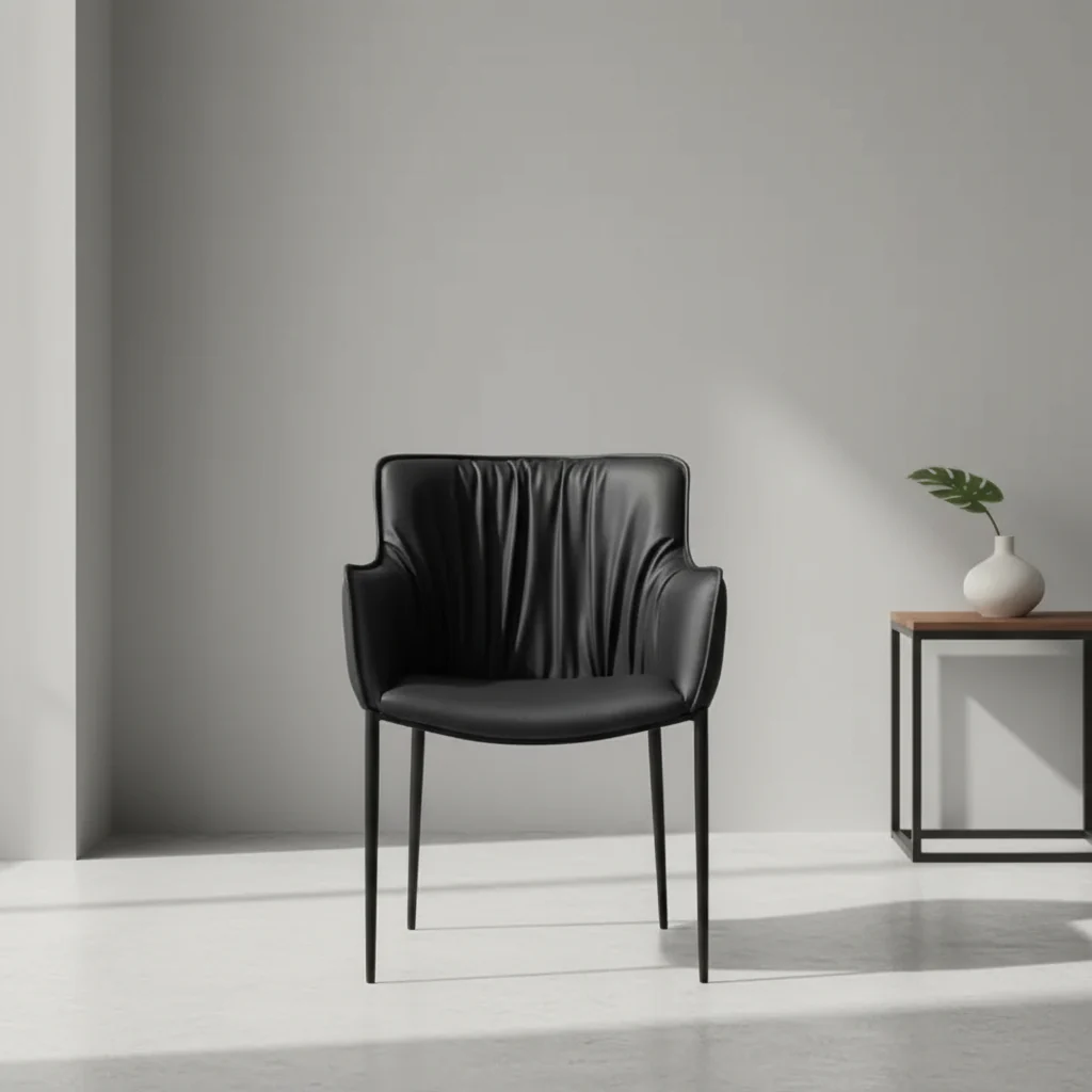 Black Faux Leather and Steel Dining Arm Chair