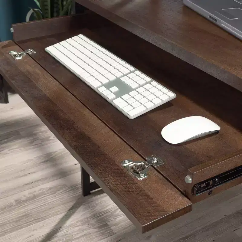 Home Office Desk with Hutch, Shelf and File Drawer, Barrel Oak