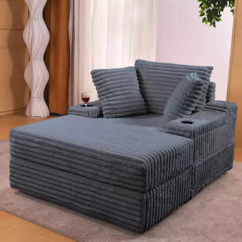 Oversized Chaise Lounge Chair Indoor with Storage Ottoman, Upholstered Corduroy Sofa Bed Cloud Couch with 3 Pillows for Living Room, Bedroom