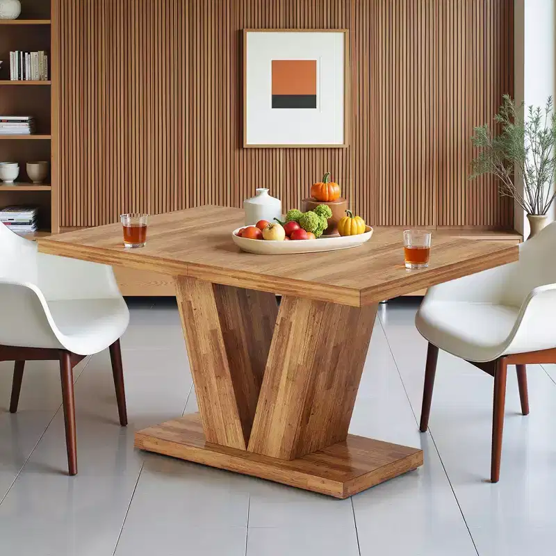 TUYOHW Farmhouse Dining Table for 4-6,Rectangular Kitchen Table with 1.57 Thick Top & Triangle Support,47.2 L,Walnut+Brown