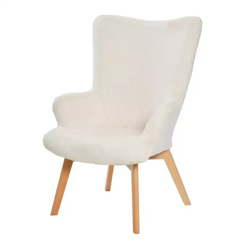 Napster Fuzzy Plush Upholstery Wingback Arm Chair with Solid Wood Legs