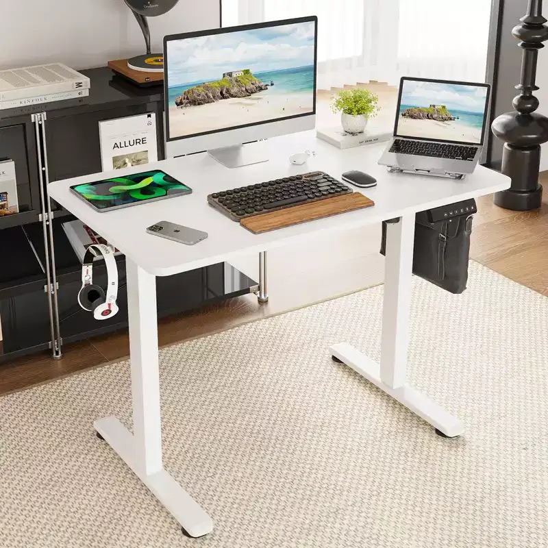 JVNOXK 40 x 24-inch Electric Height-Adjustable Desk Adjustable Height Sit-Stand Home Office Desk with Extension Panel White