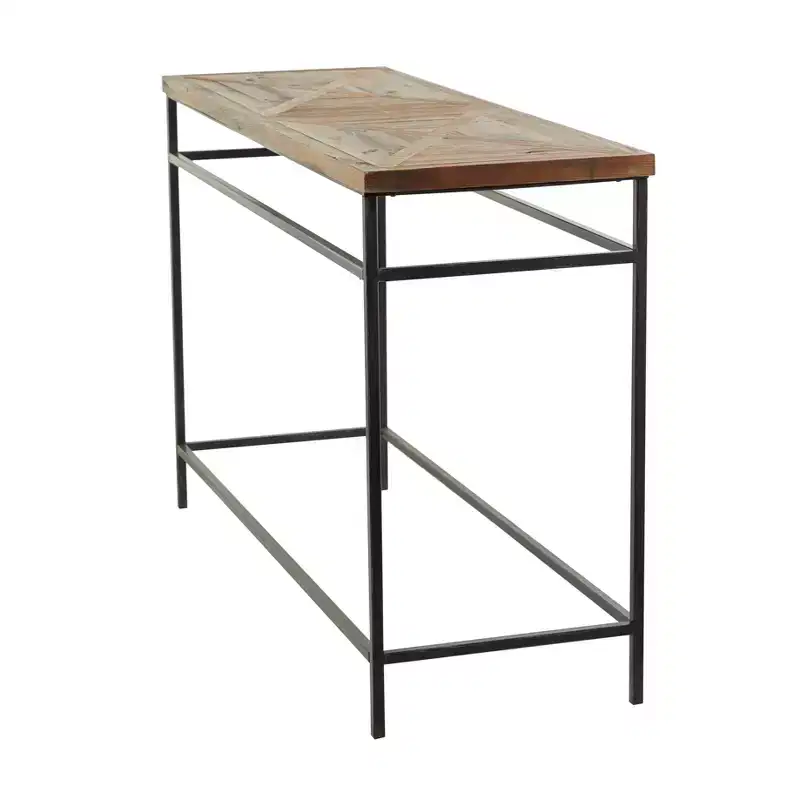 Rustic Metal Console Table Brown - Olivia & May: Wood Top, No Assembly, Entryway Furniture