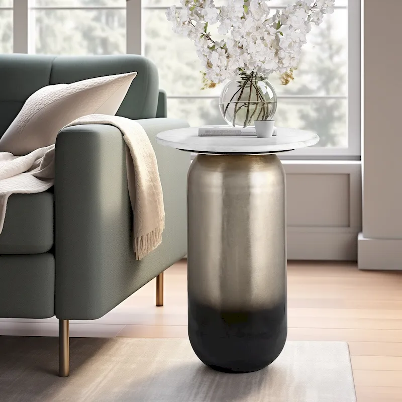 Marble Top Metal Side Table - 16 x 16 x 23 in