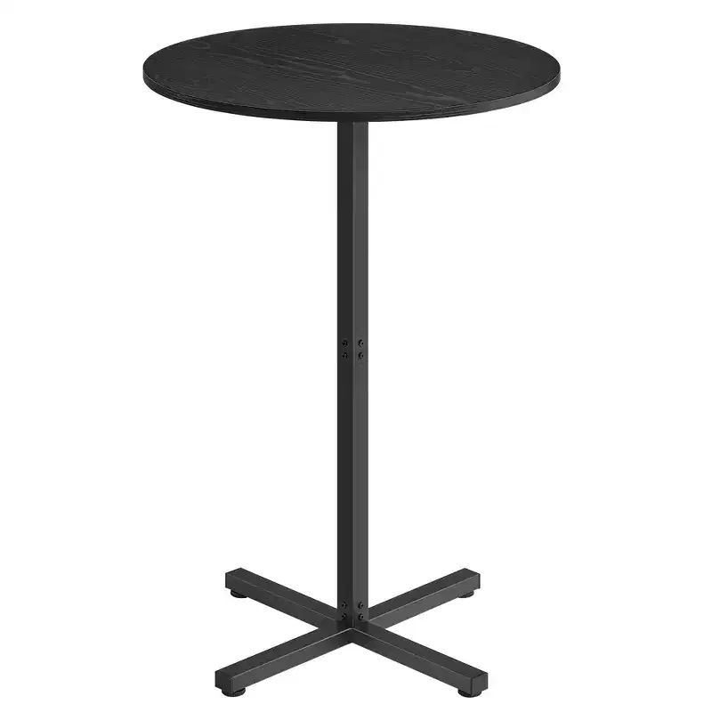 Round High-Top Cocktail Table for Small Spaces, 23.6 Inch Dia Bar Table with Cross Base and Adjustable Feet, Seats 2-3, 41.1 Height