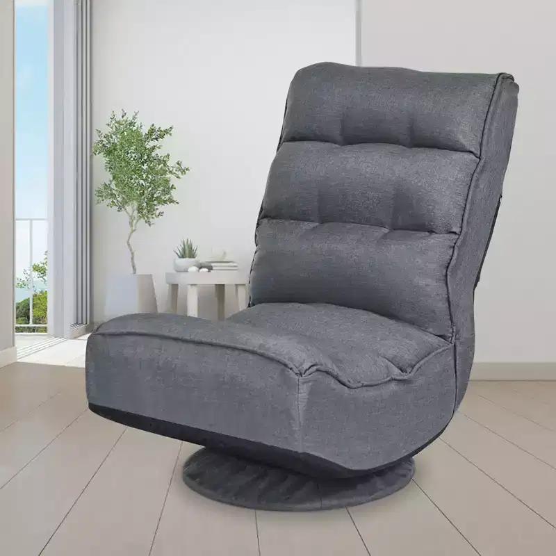 Fabric Gaming Floor Chair, 6-Position Folding Lazy Sofa with 360° Swivel Base, Grey