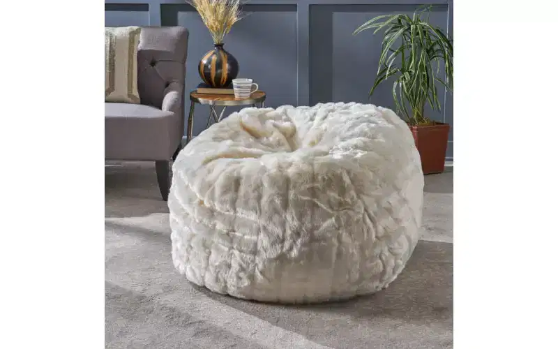 Modern 3 Foot Faux Fur Bean Bag - White