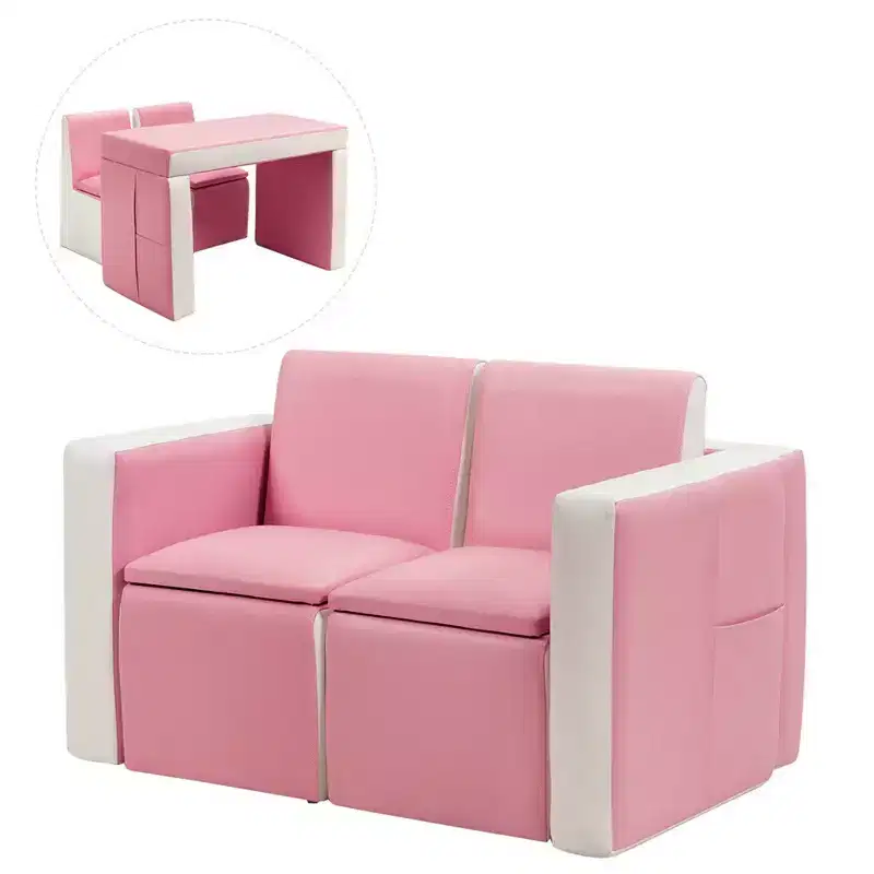 Costway Multi-functional Kids Sofa Table Chair Set 2 Seat Couch Furniture W/Storage Box