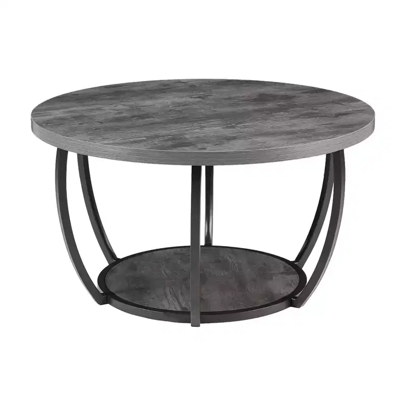 Fun little toys brand Coffee Table, Modern Round Coffee Table, 2 Tiers Wooden Circle Center Desk with Open Storage, Minimalist Sturdy Metal
