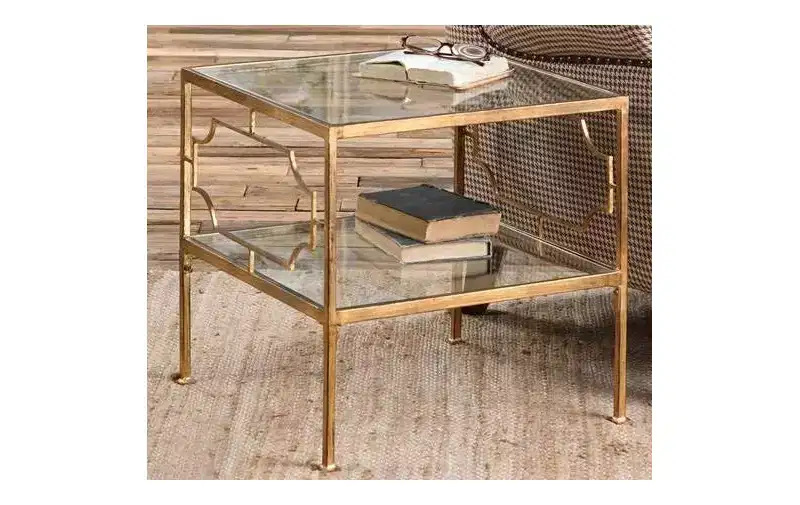 Uttermost Genell Gold Leafed Iron Cube Accent Table