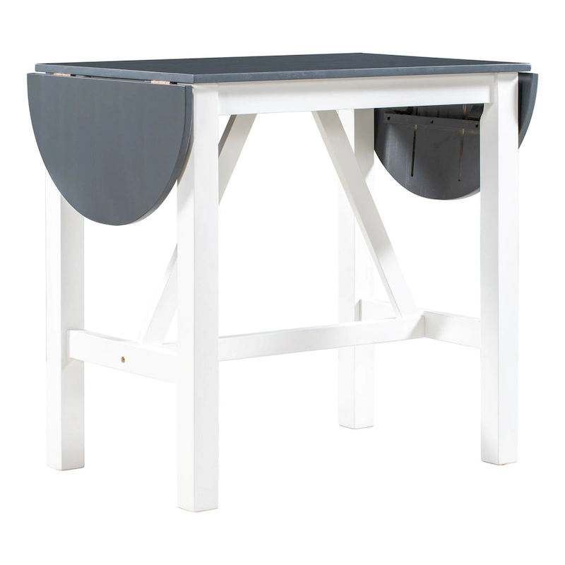 White 3-Piece Wooden Counter Height Dining Table Set with Drop Leaf Table & 2 Chairs