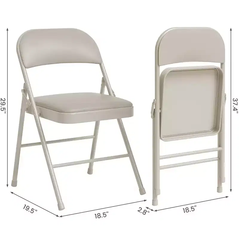 Folding Chairs Set of 2/4, PU Upholstered Foldable Chairs with Metal Frame Hold Up to 350 Pounds